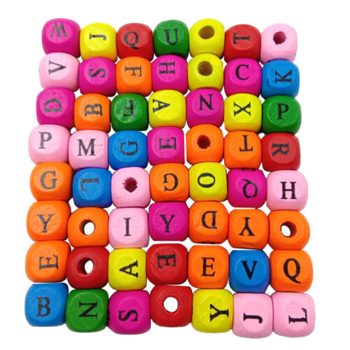  200 Pcs Wooden Alphabet Beads for Jewelry Making Colored Dice with Hole - Picture 1 of 12