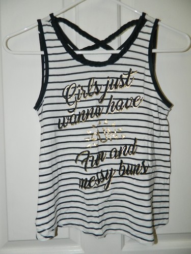 RANSOM girls Black White Gold GIRLS JUST WANNA HAVE FUN & MESSY BUNS Top* 12 14