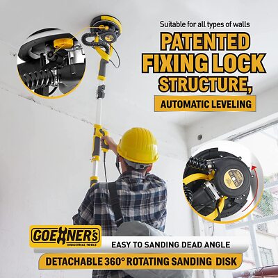 900-1800RPM Electric Drywall Sander  Handle Ceiling Sanding Foldable Storage Bag