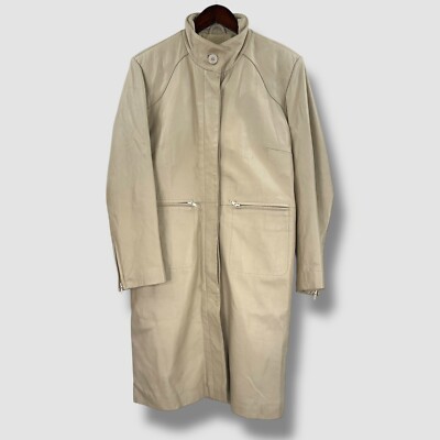 Langer Damenmantel beige 100 % Leder Größe UK-14 (Mängel)