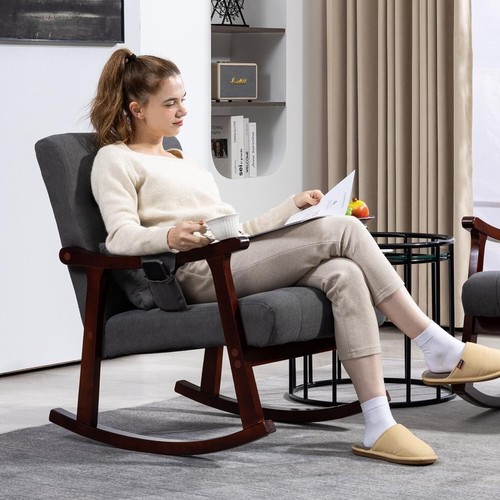 Upholstered Rocking Chair Single Sofa Accent Rocker Armchair w. Massage Support - Picture 8 of 11