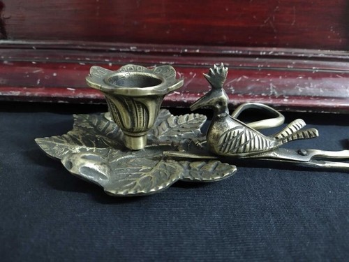 Tijeras Y Candelabro Latón, Herramientas Antiguas Pájaro Figura Decoración - Imagen 6 de 8