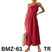 ANRABESS Women' Summer Straps One Shoulder Pleated High Waist Jumpsuit Romper, S