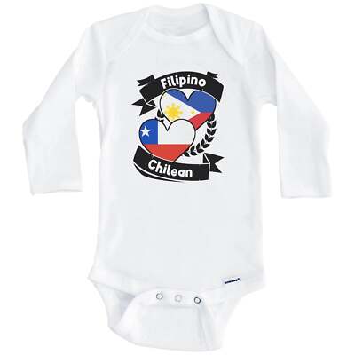 Filipino Chilean Heart Flags Philippines Chile Baby Bodysuit (Long Sleeve)