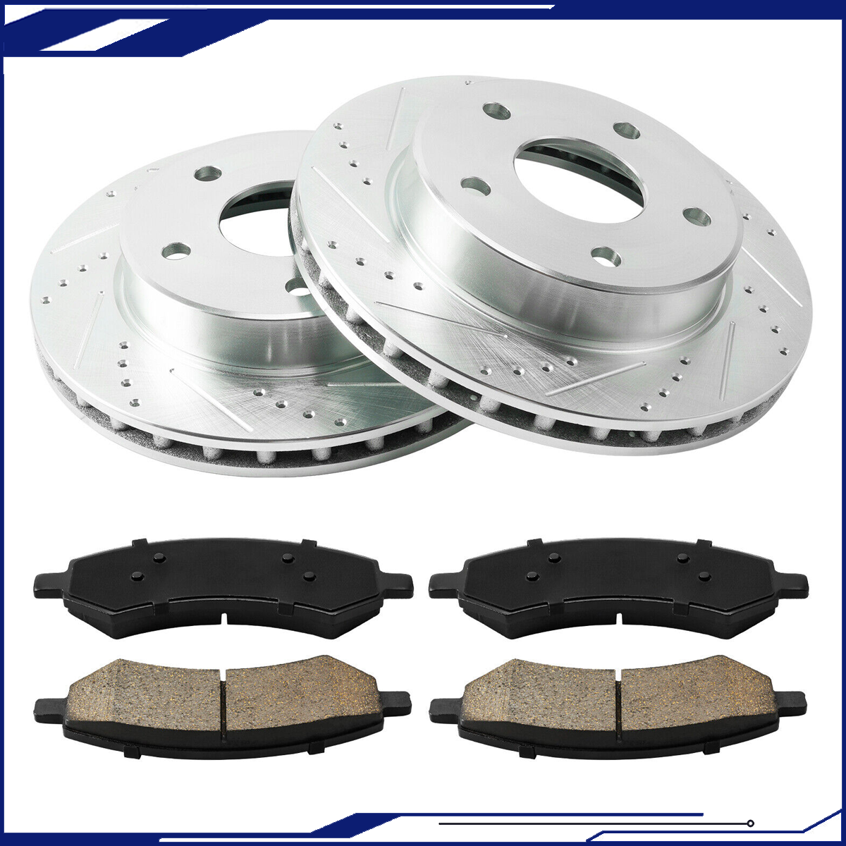 Drilled Slotted Front Brake Rotors and Pads for Ram Dakota Mitsubishi Raider KAC