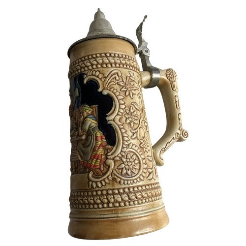 VINTAGE BUDWIESER GERMAN TAVERN SCENE CERAMARTE STIEN 1976 LIDDED BEER MAN CAVE - Picture 2 of 10
