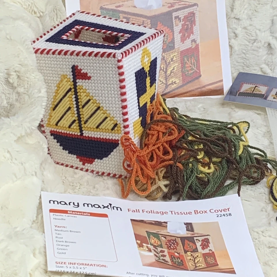 Fall Foliage & Sailboat Nautical Plastic Canvas Cross Stitch Needle Craft Kits - Image 3 of 4