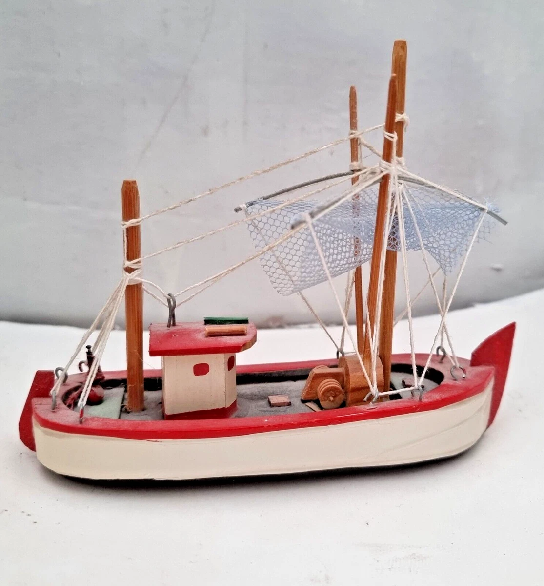 Vintage Fishing Boat Wooden Model Folk Art