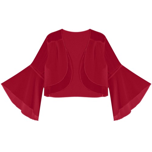 Women Chiffon 3/4 Bell Sleeve Open Front Sheer Shrug Bolero Cardigan Crop Tops - Picture 29 of 38