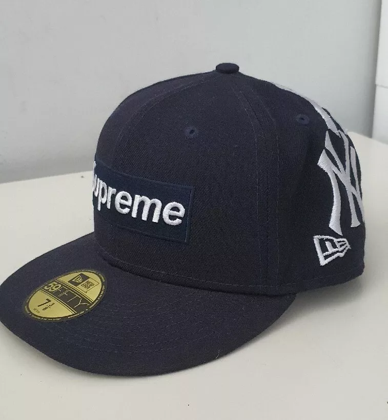 FW21 Supreme New York Yankees Kiste Logo ERA 7 3/8 Marineblau Kappe Hut Worn 1x