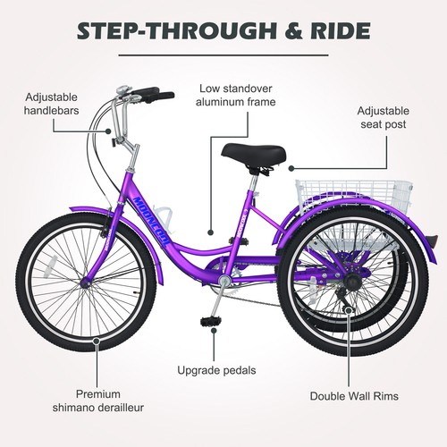 SLSY Mountain Tricycle for Adults 7 Speed Bike 24/26 Inch Adults Trikes & Basket - Picture 107 of 178