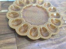 Vintage California CALIF 529 Pottery USA Deviled Egg Dish  Brown ROOSTER 12''