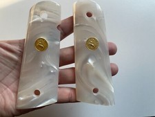 New White Pearl Resin Grip For Colt 1911 Full Size Kimber Clones; gold coin;No05