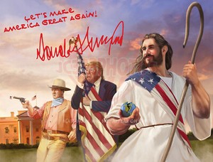PRESIDENT DONALD TRUMP JESUS & JOHN WAYNE SIGNED AUTOGRAPH 8.5X11 PHOTO REPRINT - Picture 1 of 3