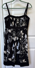 Liz Claiborne Black White Floral Sleeveless Y2K Mini Square-Neck 12 Beach Boho