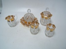Duncan  Miller Button Panel Gold Child's Butter Dish Creamer Sugar Spooner 7 pc