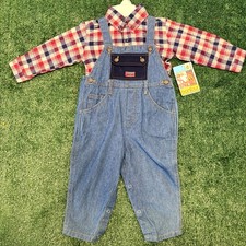 Vintage 90s Bonjour Flannel Shirt Overalls Set Boys 24 Months Multicolor Plaid