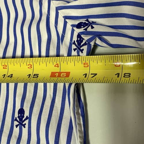 Youth Boys Size Medium Ralph Lauren LS Blue Stripe Skull and Bones Cotton Shirt - Picture 17 of 19