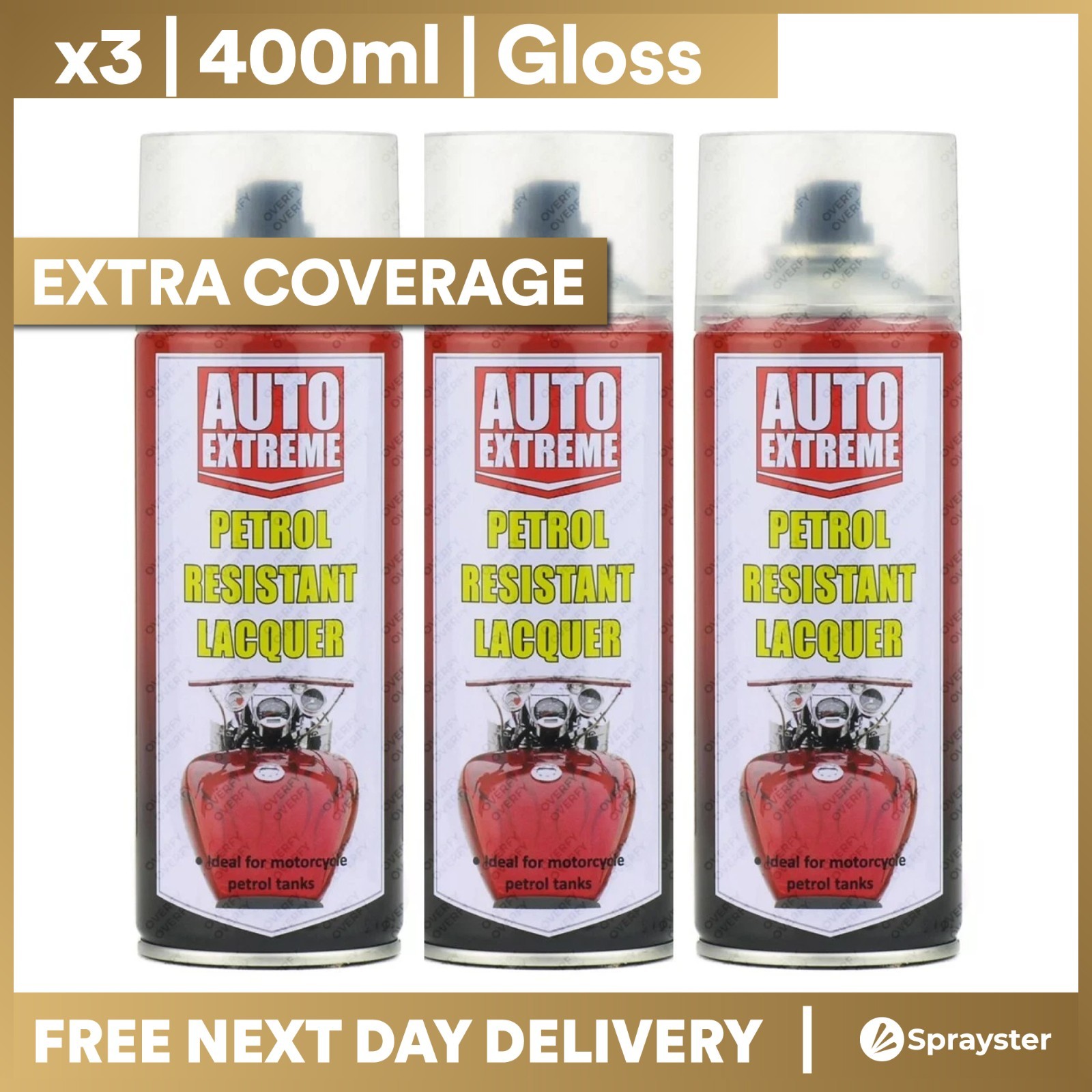 3 x 400ml Clear Petrol Resistant Lacquer Gloss Spray Paint Aerosol Auto Extreme