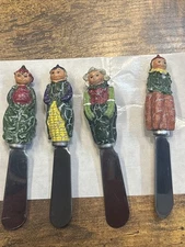 Lot Of 4 Boston Warehouse Cheese Butter Knife Spreaders vegetable head, handles