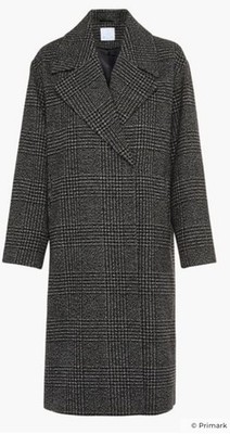 NWT PRIMARK Oversized Black White Tweed Double Breasted Long Coat 8 12 40 44