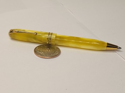 Conway Stewart Dinkie Yellow White Acrylic Swirl Vtg Ballpoint Pen No. 545/078 