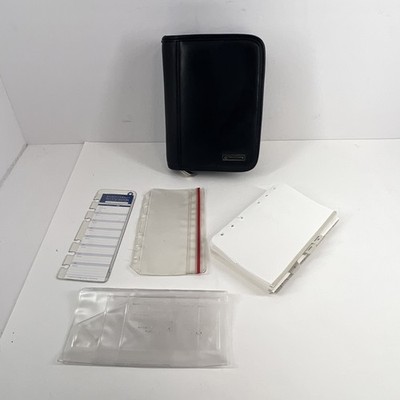 Franklin Covey Leather 6 Ringed Binder W/ Inserts Mini Pocket Sized Black Daily
