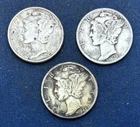 1945, 1945-D, 1945-S  Mercury Silver Dimes , 3 coin lot