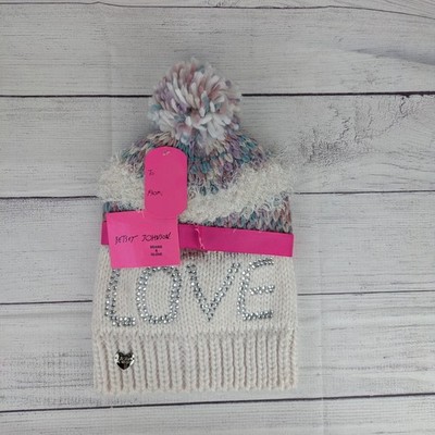 New Betsey Johnson Winter Hat Beanie / Glove Gift Set Rhinestone Love Spellout