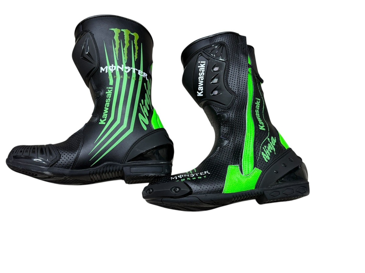 New Kawasaki Leather Motorcycle Racing Boots Protective Motorbike