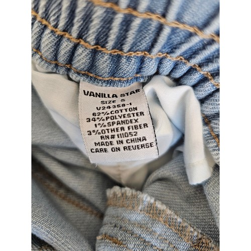 Vanilla Star Womens Light Wash Denim Cargo Pants Elastic Waist Wide Leg Small - Picture 8 of 8