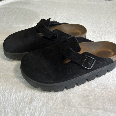BIRKENSTOCK PAPILLIO BOSTON CLOGS Womens Size 8.5 Black Suede Slide-On Shoes