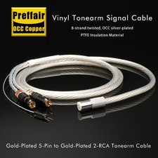 Silver Plated Audio Tonarm Cable 5 Pin DIN & RCA Phono Turntables Analogue Cord