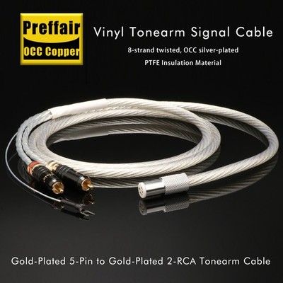 Silver Plated Audio Tonarm Cable 5 Pin DIN & RCA Phono Turntables Analogue Cord