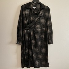 Calvin Klein Women Wrap Dress Size 8 Black Gold Metallic Long Sleeve