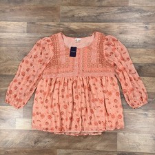 Lucky Brand Shirt Womens 1X Orange Floral Sheer Top NEW