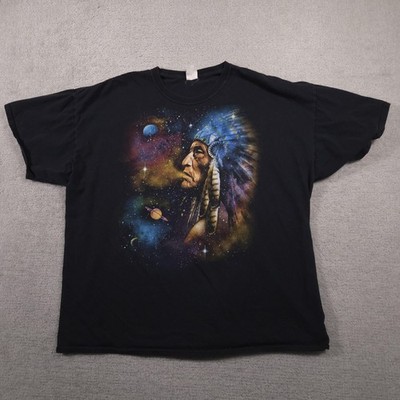 Native American Space Shirt Mens 2XL Black Galaxy Headdress Planets Graphic Tee