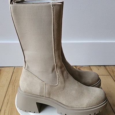 New Steve Madden Sz 10  Beige Hesitant Round Toe Block Heel Leather Chelsea Boot