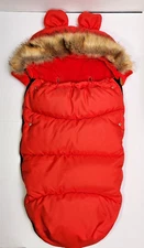 Footmuff for Stroller Red Baby Bunting Ears Zipper Snaps Faux Fur Detachable NWT