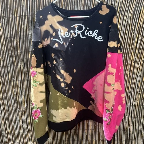 Rare Style! Vie +Riche Paris Sweater Shirt Flashy Embroidered Color  Washed XXL