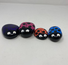 Handmade Painted Ladybug Rocks Garden Decor Craft Art Set Purple Pink Lot 3