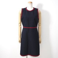 Gucci Women's Sleeveless Dress Navy Dot Pattern Cotton Wool Size 42 Used