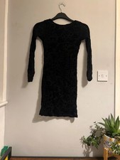 Boohoo Size 10 Black Long Sleeve Low Back Dress Sheer Paisley Birthday Funeral