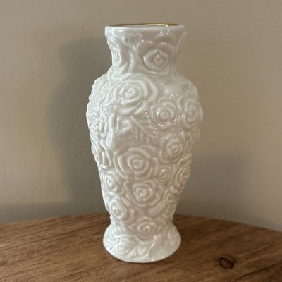 Vintage Bud Vase Porcelain Rose Embossed Gold Rim International Silver Co