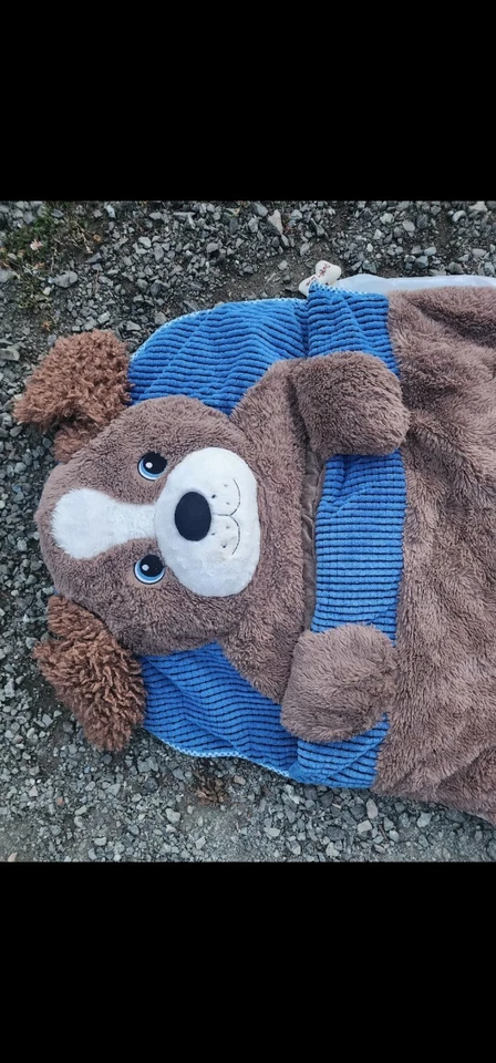 Hug Fun 棕色毛绒小狗头全拉链儿童睡袋 66 x 28 非常柔软! — 第 3/4 张图片