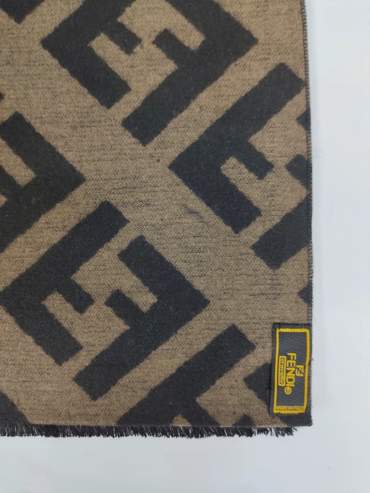 FENDI genuino vintage estampado marrón negro lana cachemir invierno bufanda bufandas Foto 4 de 4