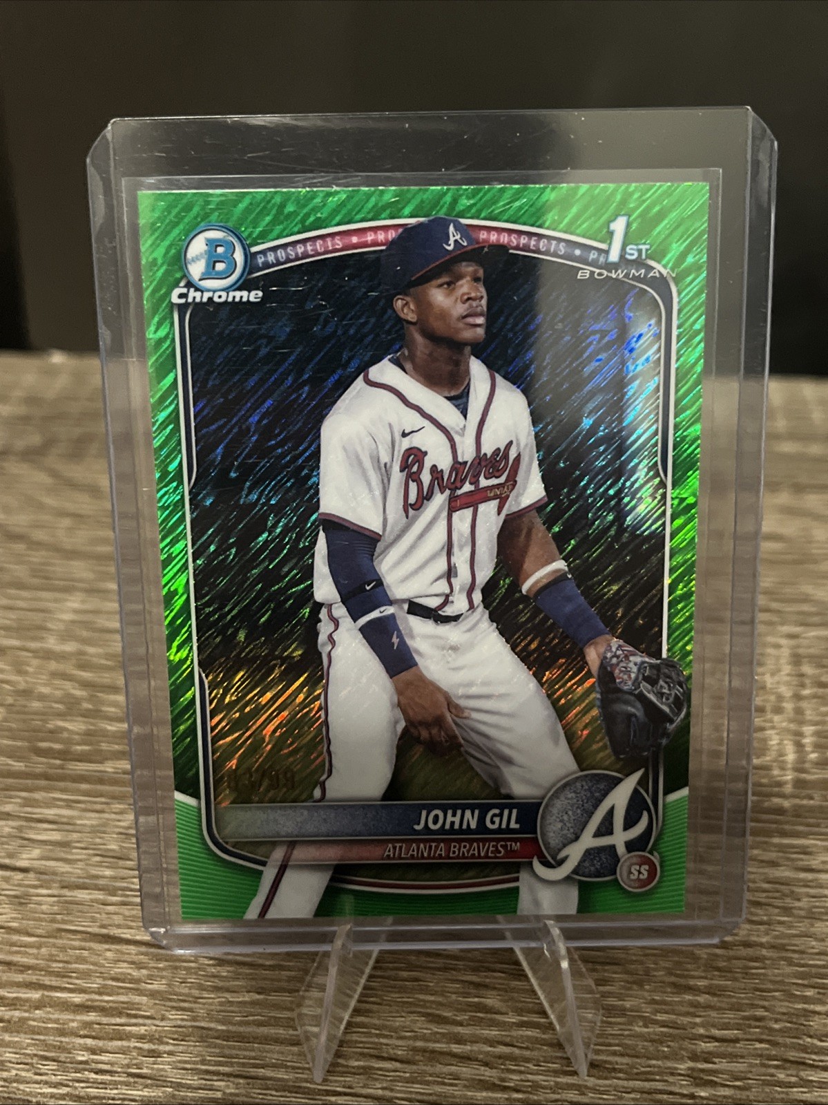 2025 Bowman Chrome John Gil Green Shimmer Refractor 1st #83/99 Braves