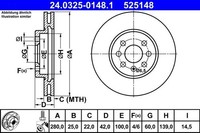 2X ATE Bremsscheibe 24.0325-0148.1 FüR Opel