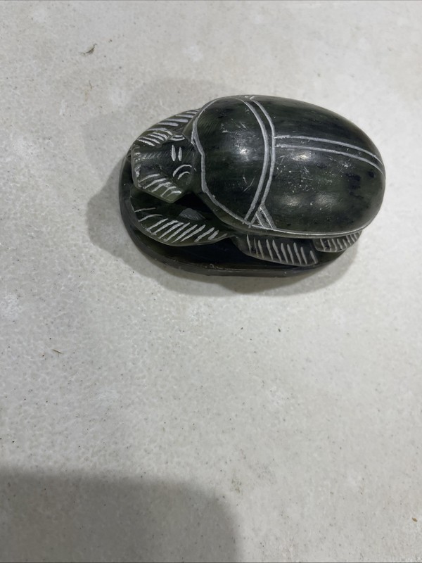 Large Carved Stone Scarab Beetle Figurine – Egyptian Revival Paperweight 4 Inch