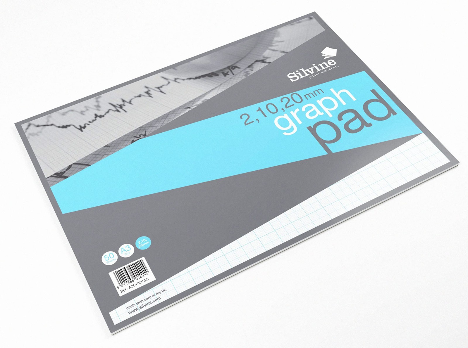 Silvine A3 Professional Graph Paper Pad - Printed 2-10-20mm a3, Blue